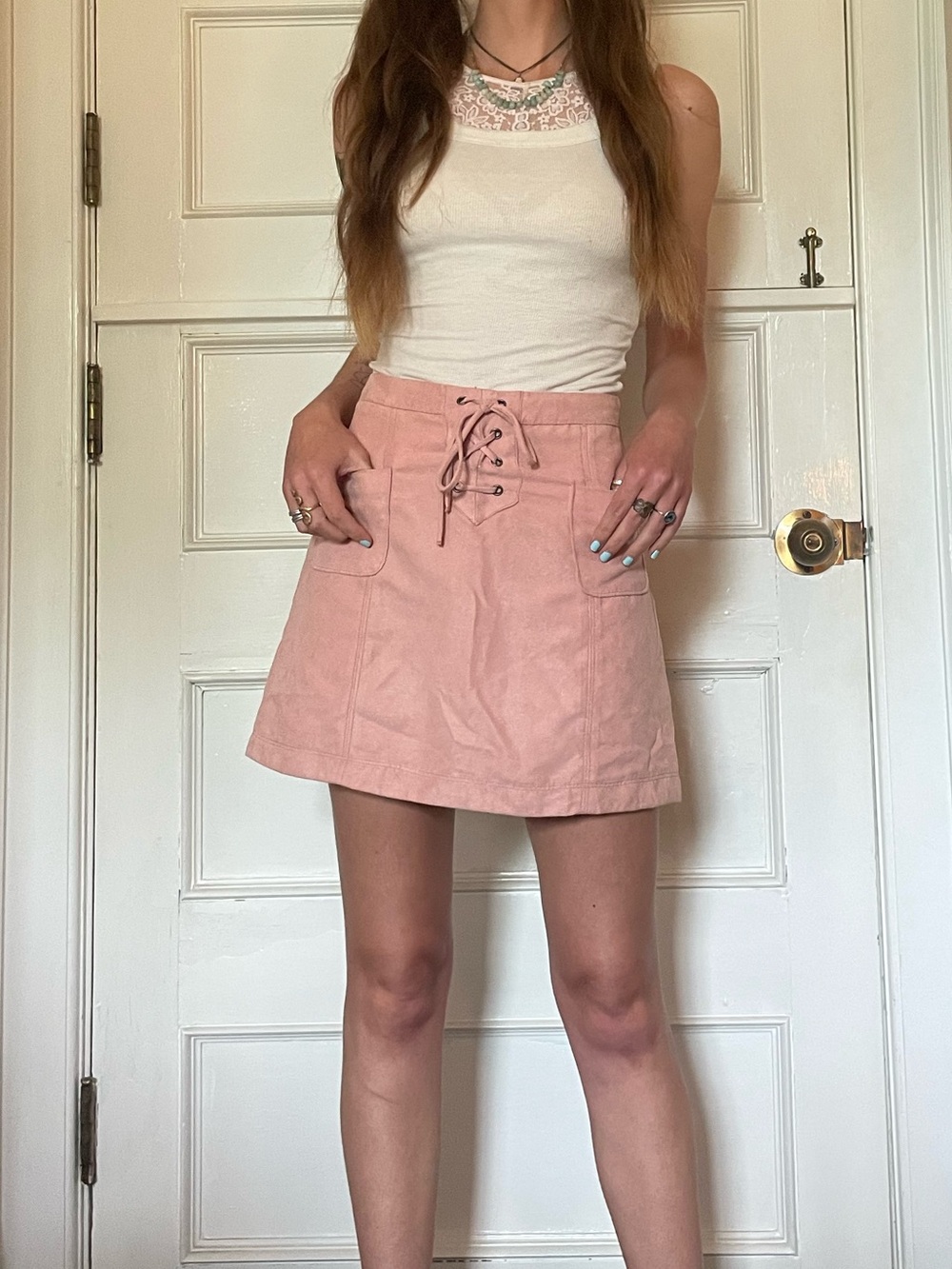 Pink Lace Up Mini Skirt Hollister Size 2